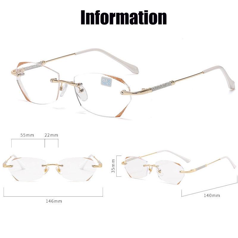 Luxury Diamond Cut Reading Glasses Rimless Women Presbyopia Anti Blue Light Finished Optical Eyewear Diopter +1.0 To +4.0