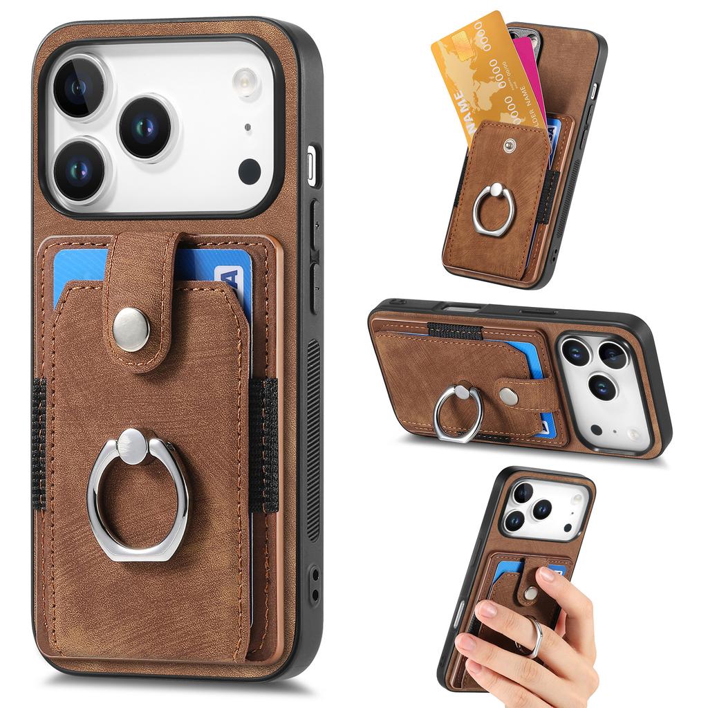 Magnetic Ring Holder Cards Solt Wallet Protective Leather Case for IPhone 17 Pro Max 16 Plus 15 14 13 12 11 Air 16E Phone Cover
