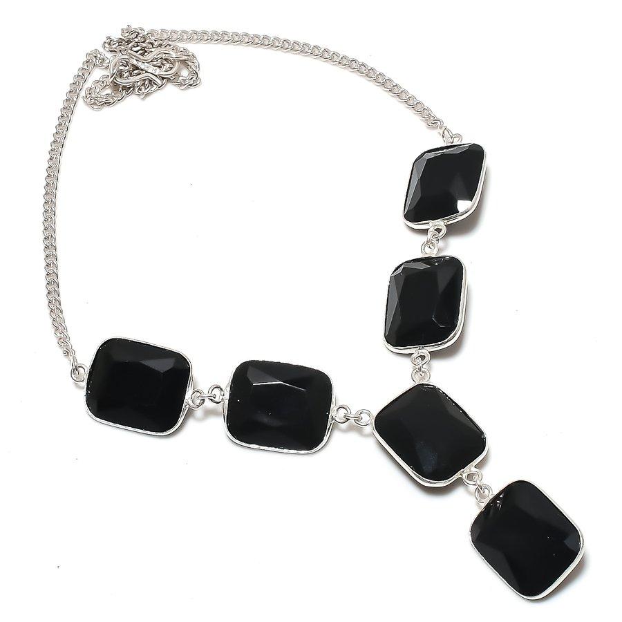 Natural Black Spinel Gemstone 925 Sterling Silver Jewelry Necklace 18" U6U81