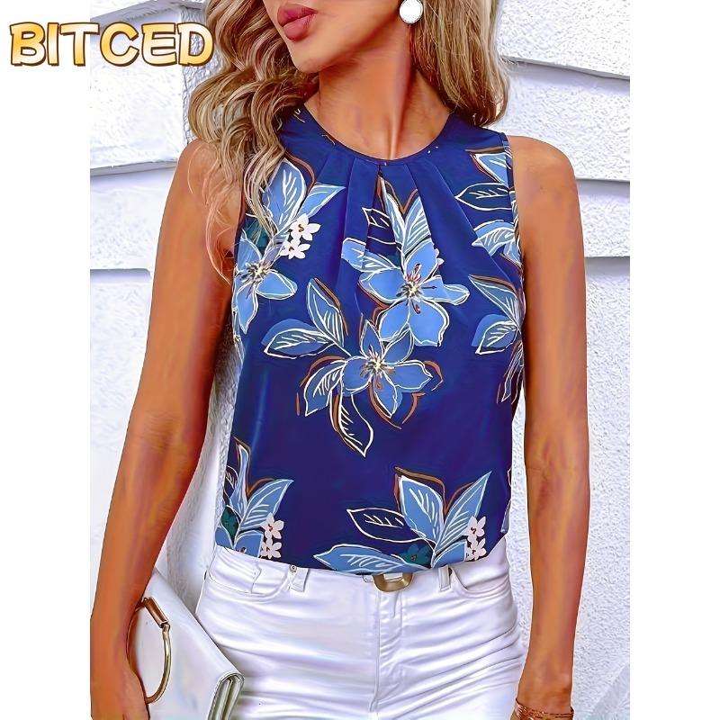BITCED Women's Fashion Casual Sleeveless O-Neck Blouses & Shirts