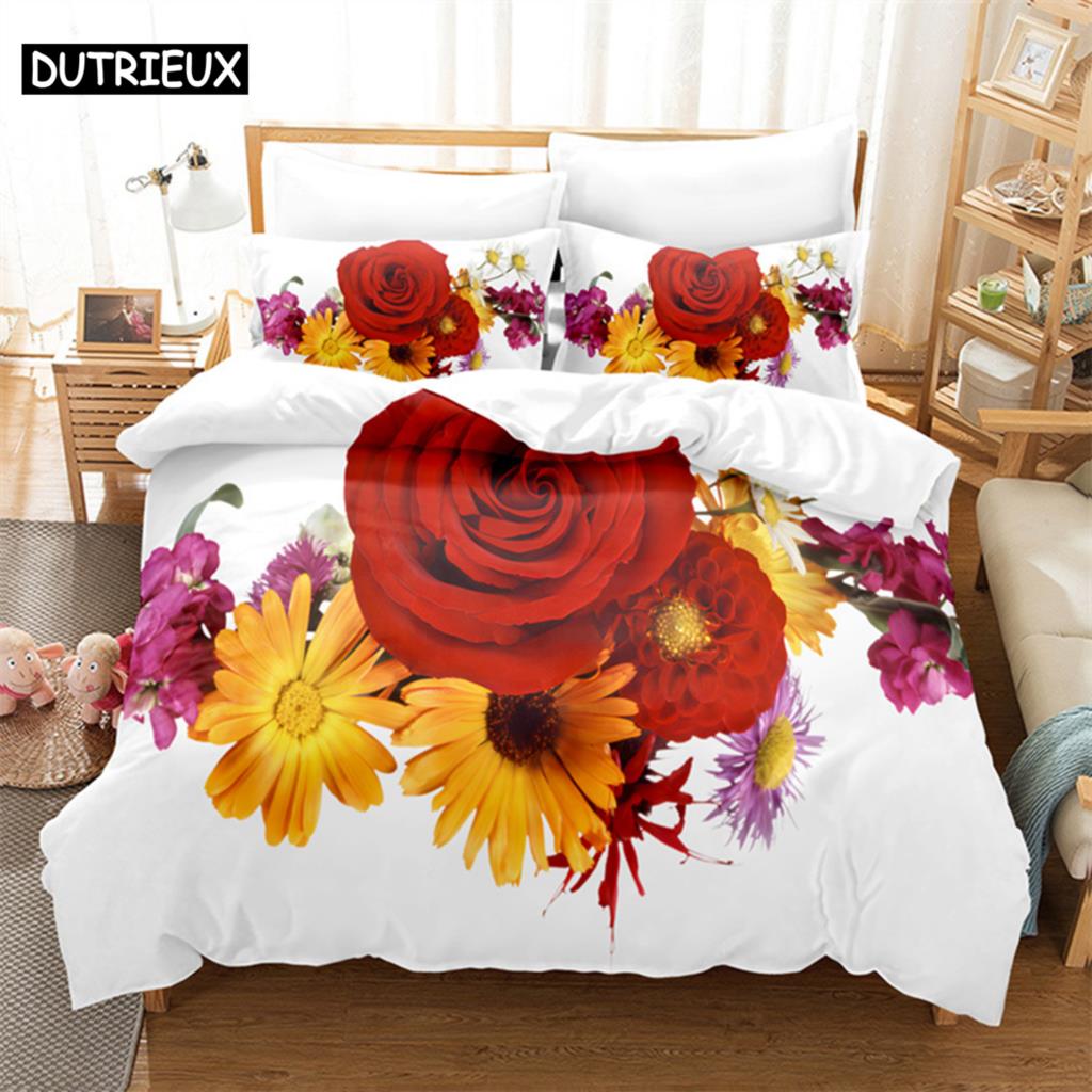 Comforter Red Rose Lovers Queen Bedding Set Girls Bedroom Bed Set Comforter Set King Size Bedding Sets
