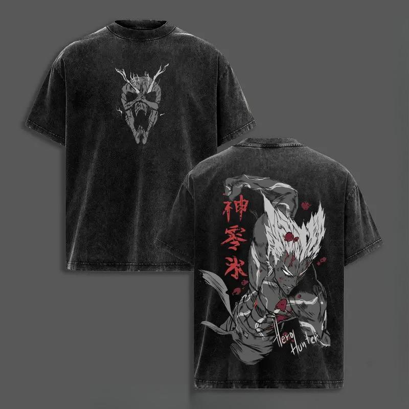 Аниме ONE PUNCH MAN Гароу Печатная Футболка Мужская Женская Стиранный Хлопок Футболки С Коротким Рукавом Винтажная Футболка Харадзюку Оверсайз Футболка XXL чёрный