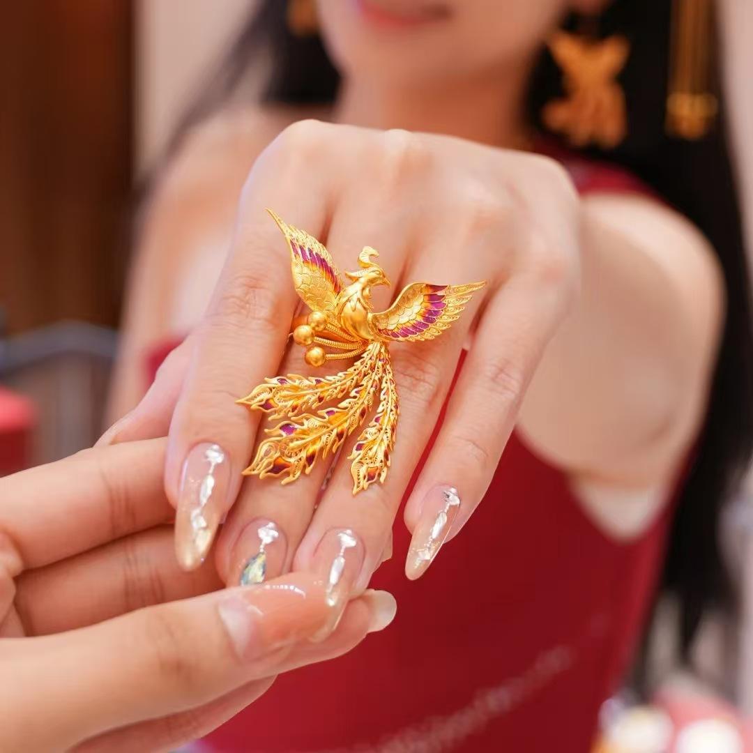 Новый китайский дворцовый стиль градиентная эмаль горошек золотой феникс resizable