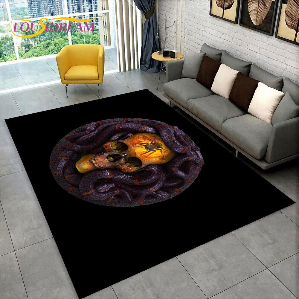 3D Gothic Horrible Snake Serpent Area Rug,Carpet for Home Living Room Bedroom Sofa Doormat Kitchen Decor,kids Non-slip Floor Mat