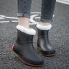 New Velvet Fashion Rain Shoes Women's Short Tube Thermal Rain Boots Water Shoes Low Top Water Boots Non-slip Car Wash Kitchen Shoes Glue Shoes