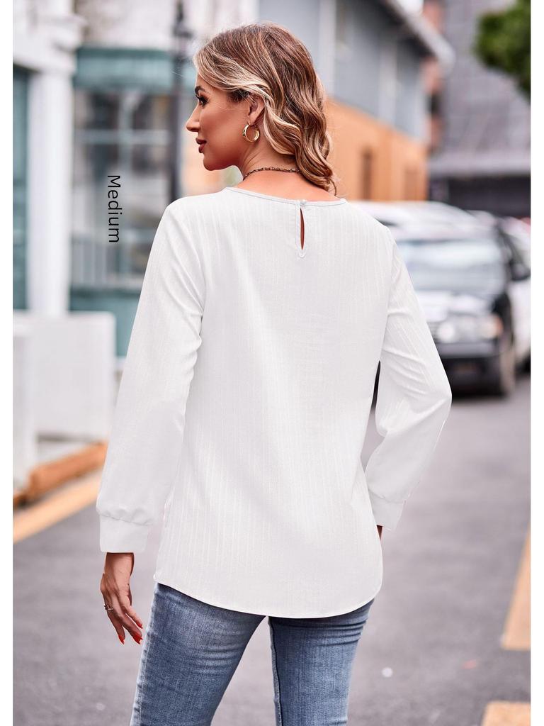 2024 Autumn Women's Solid Color Jacquard Long-Sleeve T-Shirt Europe and America