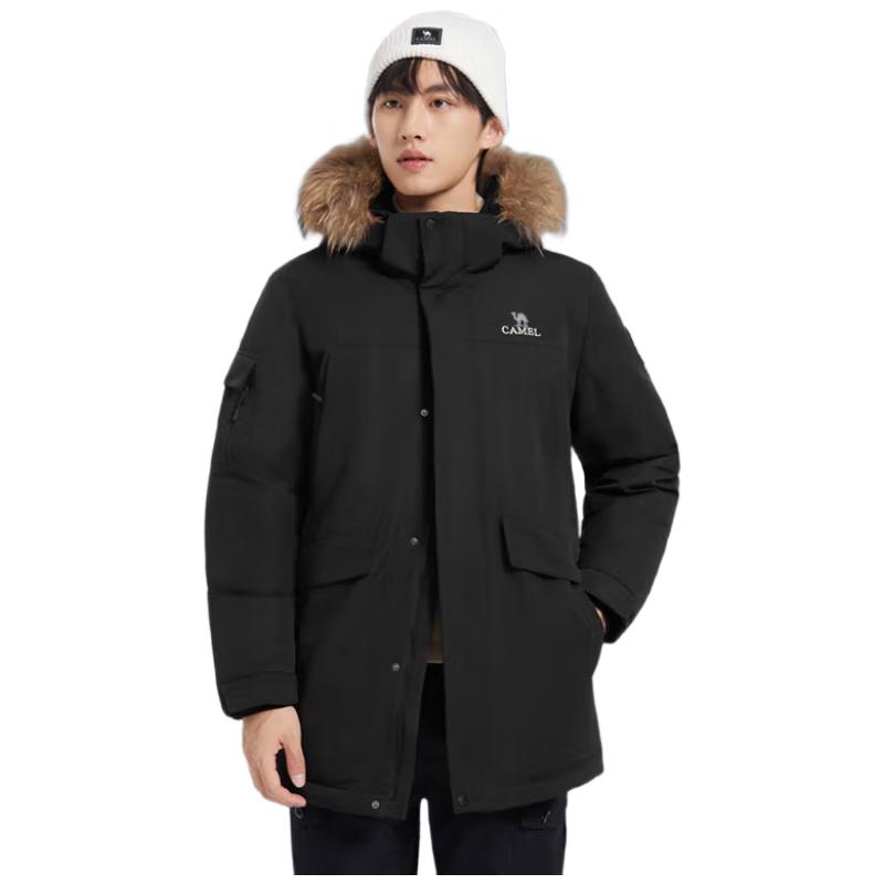 

Camel Men s Hooded Down Jacket with Faux Fur Trim 2XL