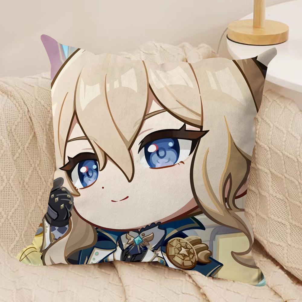 Jean Cute Cute Genshin Impact Cushion Cover Silky Short Plush Invisible Zipper Dustproof Sofa Pillow Case For Home Decor