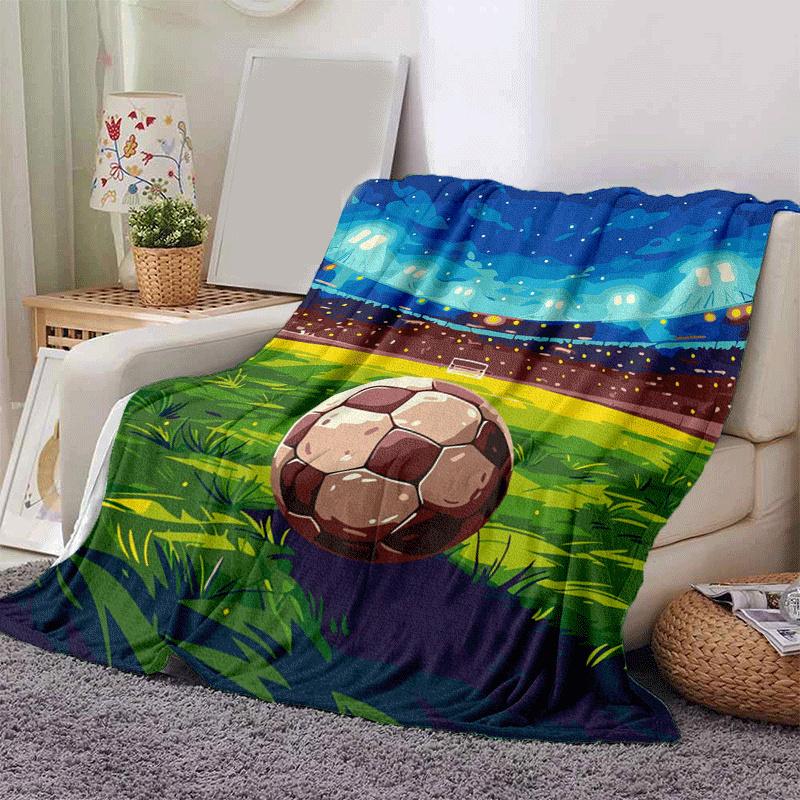 1pc Football Printing Lightweight Flannel Blanket, Comfortable and Warm Blanket, for Camping Sofa Bed and Couch Office, in All Seasons