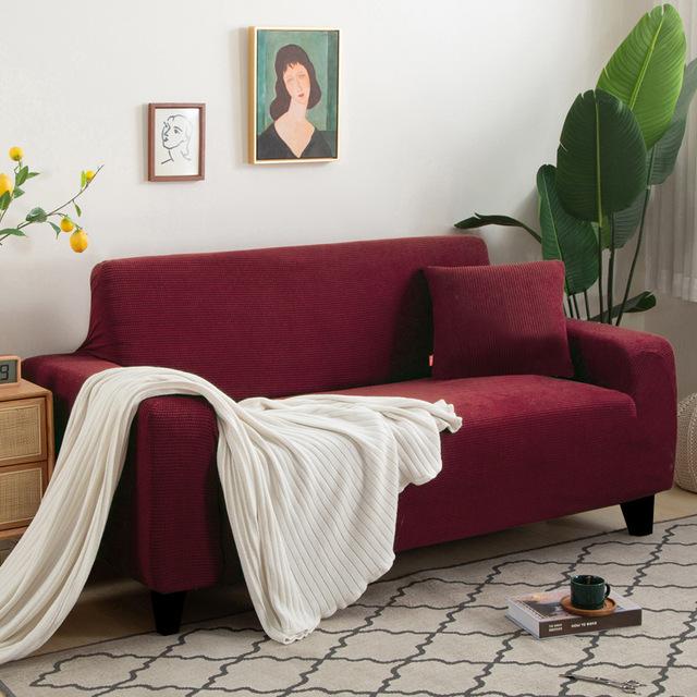 L Shaped Jacquard Sofa Cover Used For Living Room Room Flexible Thick Corn Fleece Couch Protector Solid Color Settee Covers 1 /2 /3 /4 Chairers