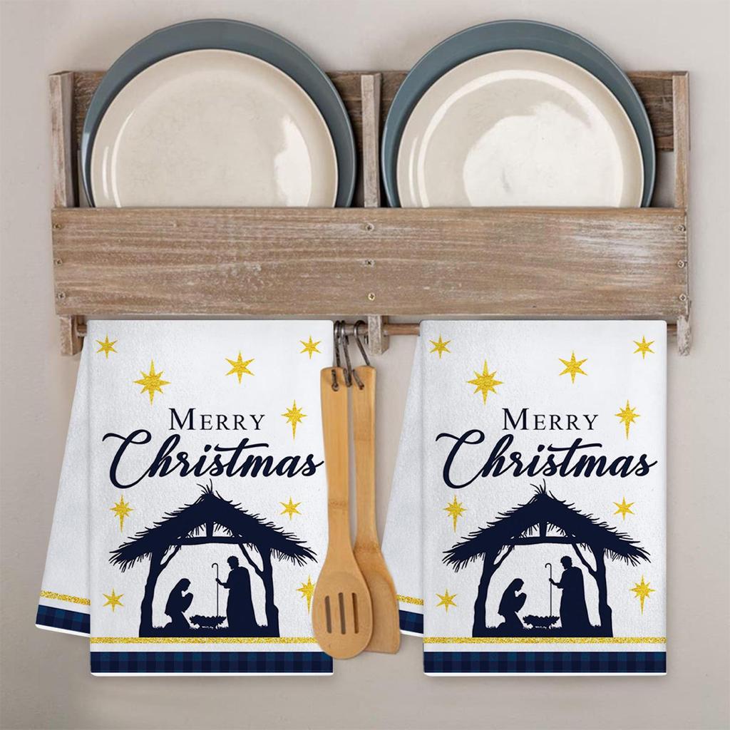 Christmas Kitchen Towels Nativity Festive Cloth Dry Hand Conveniently Towel For Home Family Festival Daily Decoration Holiday