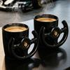 Auto-Themen Bürobedarf Lustige Lenkrad-Kaffeetasse, Keramik-Rennbecher, 400 ml Kreativer Fan-Becher Glänzend Schwarz Trinkgeschirr für Schreibtisch und Gaming-Zimmer