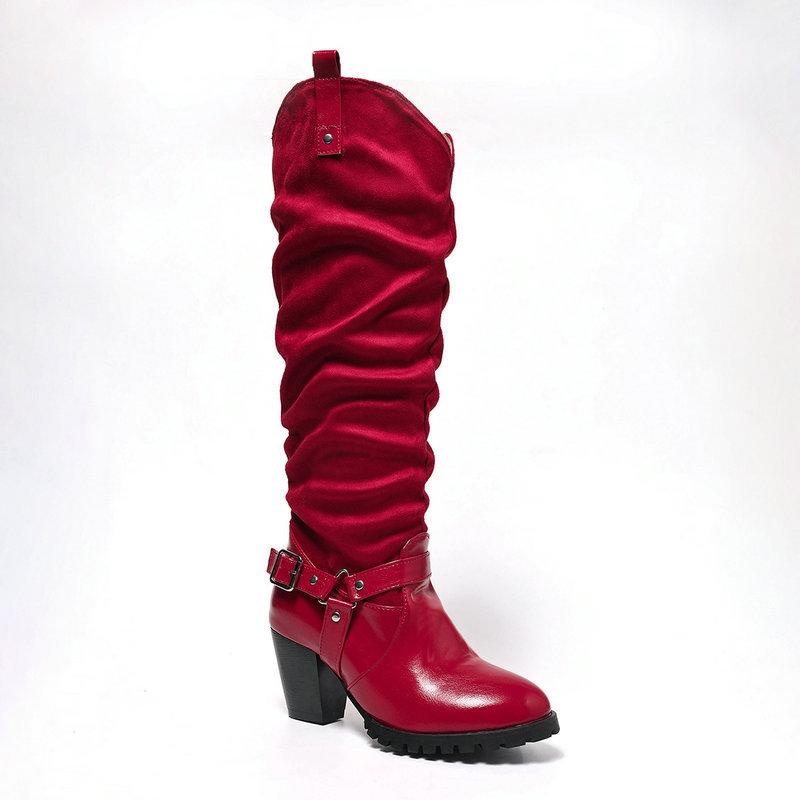 Female Knight Boots Autumn and Winter New Patent Leather Round Head Thick Sole Thick Heel Super High Heel Belt Buckle Can Not Knee Boots