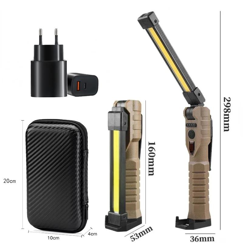 Portable COB High Power LED Flashlight USB Rechargeable Camping Lamp Torch Car Repairing Work Light Hanging Hook Magnet 5 Modes