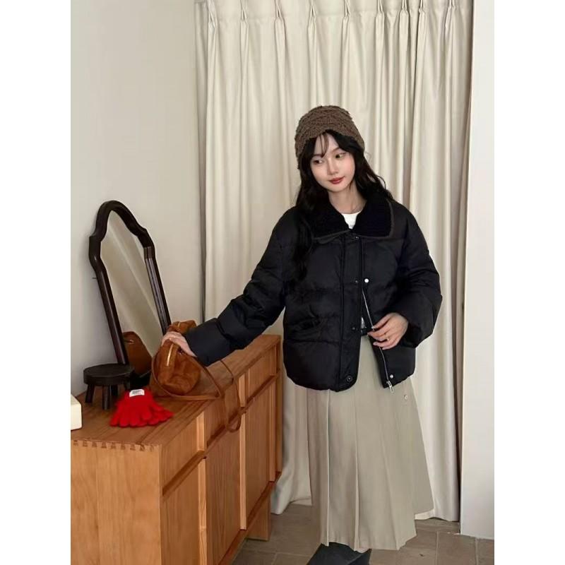 Womens Short Puffer Jacket With Knit Collar White Duck Down Winter Coat Petite Women