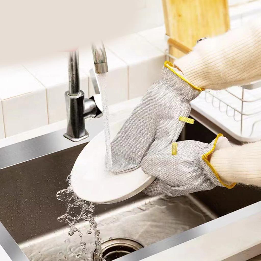 Bamboo Fiber Dishwashing Gloves Non-Stick Wire Kitchen Cleaning Brush Household Waterproof Heat Insulation Gloves