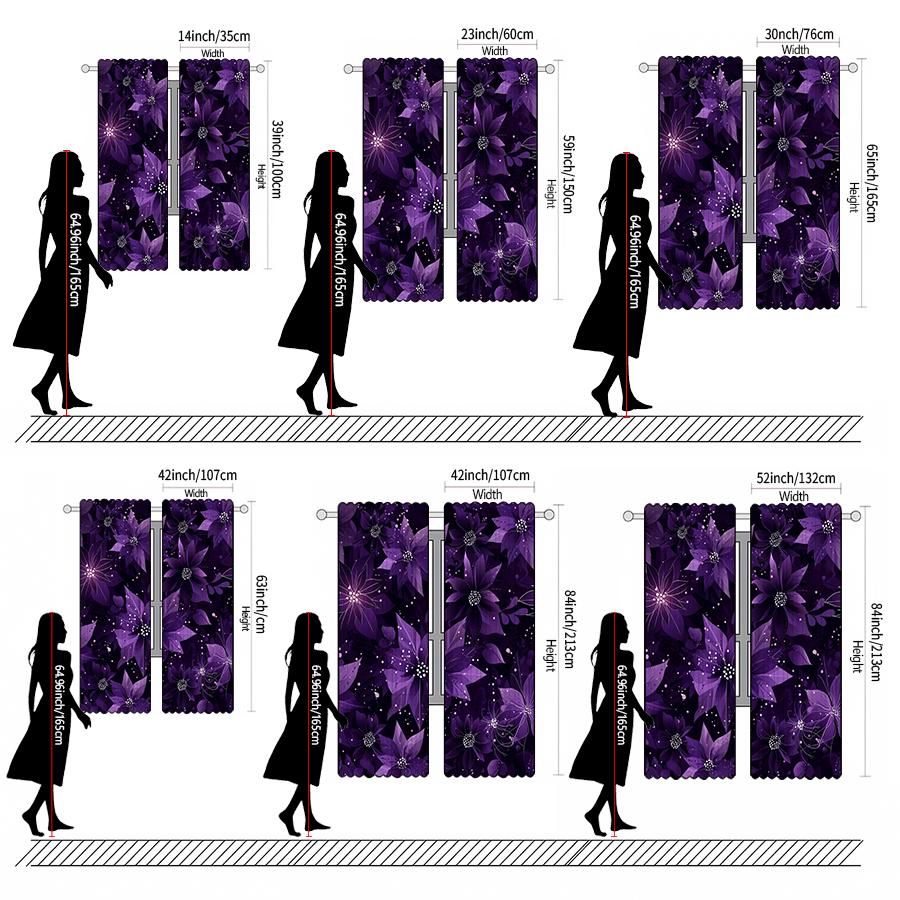 Christmas Flower Printed Curtains Decorations Home Room Set Of 2 Made Polyester