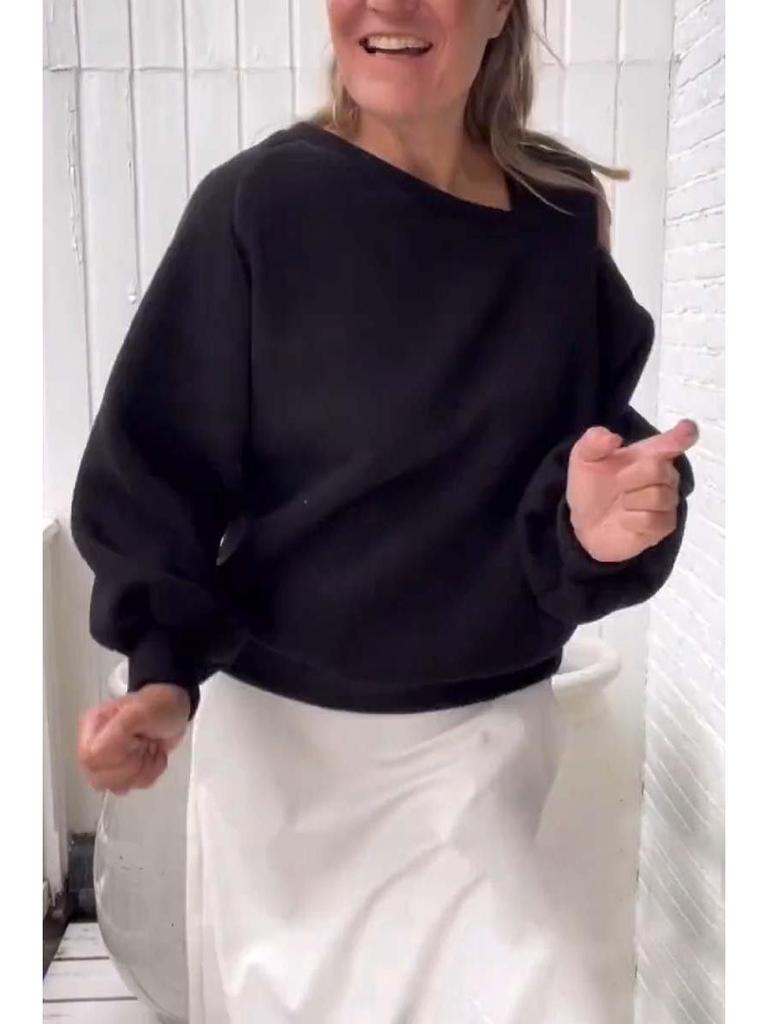 2024 Women's Casual Off-the-Shoulder Loose Fleece Sweatshirt - Autumn Long-Sleeved