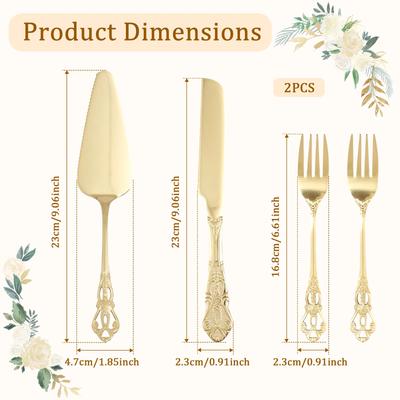 8Pcs Cake Knife Fork and Server Set Stainless Steel Exquisite Wedding Cake Cutting Set Silver/Gold for Wedding Birthday Supplies