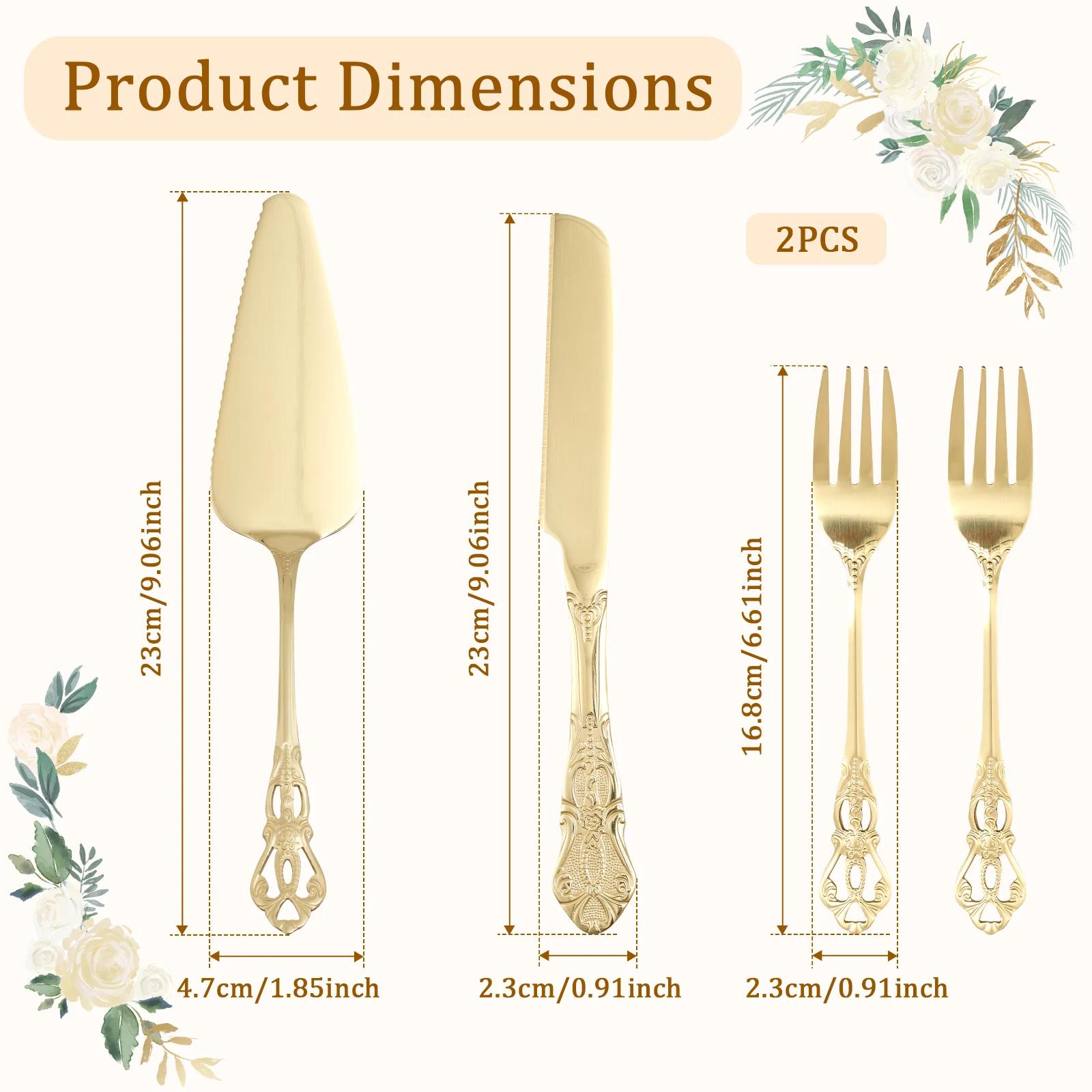 8Pcs Cake Knife Fork and Server Set Stainless Steel Exquisite Wedding Cake Cutting Set Silver/Gold for Wedding Birthday Supplies