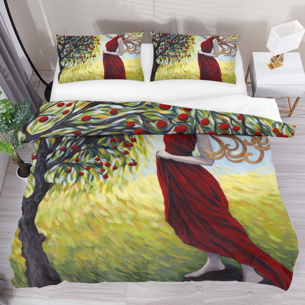 

Комплект постельного белья с рисунком красного яблока, комплект постельного белья из 3 предметов с рисунком акварельных яблок для детей, пододеяльник из полиэстера с фруктовой тематикой EU Single(135x200cm)