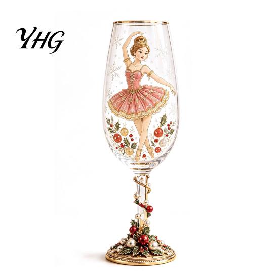 Creative Christmas Table Ornament Nutcracker Champagne Glass, 350ml Hand Painted Holiday Wine High Borosilicate Glassware Decorative Drinkware