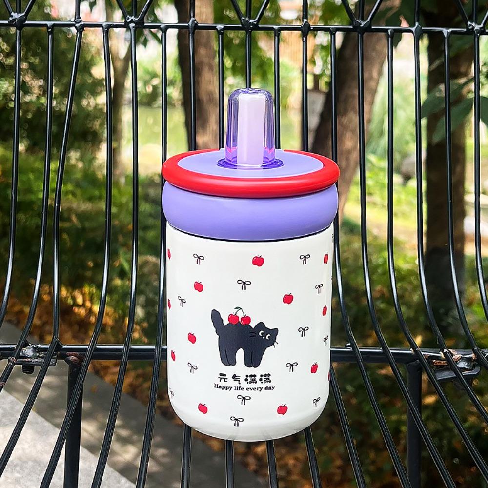 

Leak-Proof Thermos Bottle with Handle 500ml Straw Drinking Cup Insulated Water Cup For Girl фиолетовый