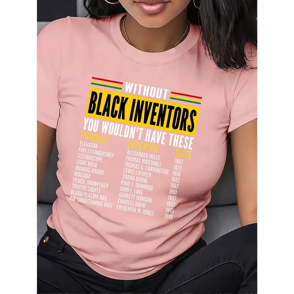 Black Inventors History Women's Tee Educational Graphic Casual Green Top