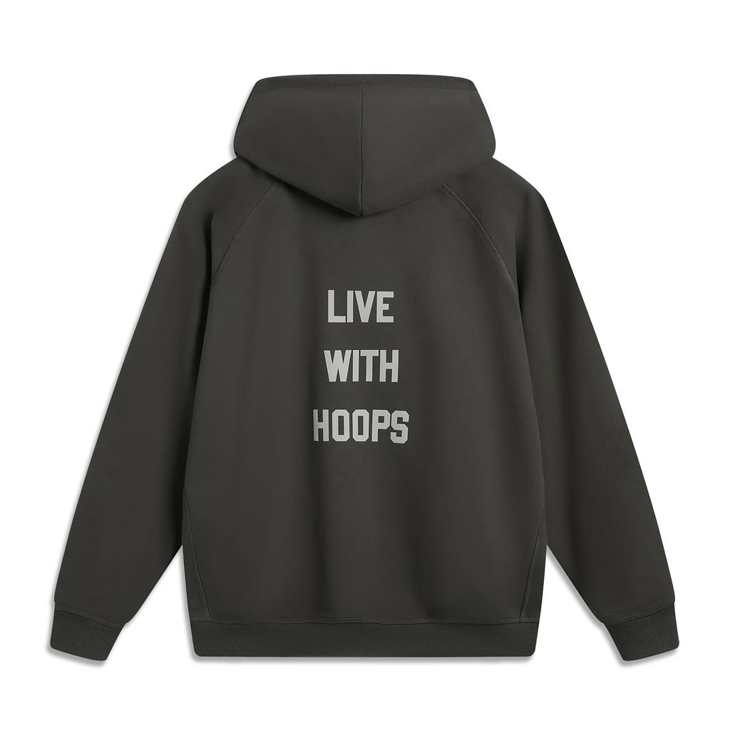 Li Ning Basketball Series Bad Five Lettered Hooded Comfortable Breathable Versatile Loose Sweatshirt Men Sweatshirt Slate-Gray AWDU509-4