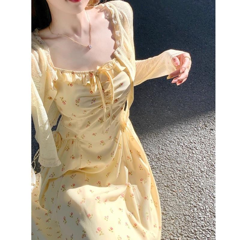 French Summer Girls Dress With Splicing Pattern And Polyester Fabric For Casual Wear