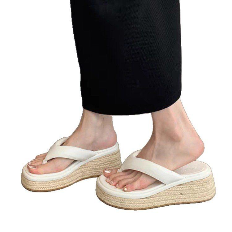 Fashion Women's Platform Silver Shoes, Platform Shoes, White, Hemp Rope, Flip-flops, Fashionable Design