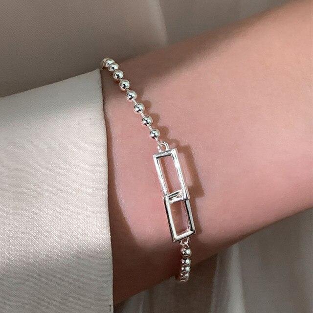 

925 стерлингового серебра геометрический прямоугольник браслет женский простой бисер цепь ручная работа ювелирные изделия оптом серебряный