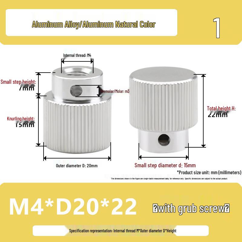 Aluminum Alloy Knurled Handwheel with Side Teeth, Threadless M3-M8, Hand-Tightened Nut