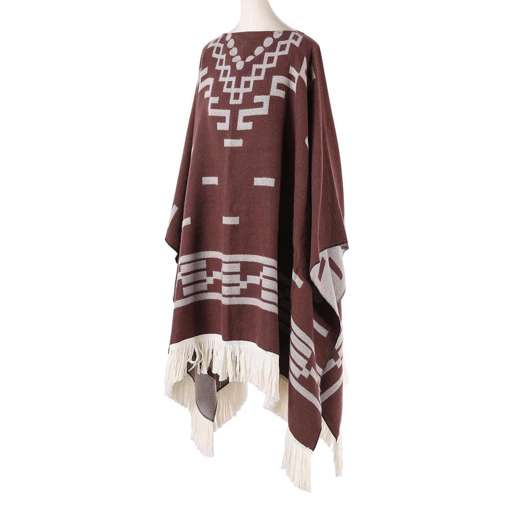 High-End Knitted Tassel Pullover Cape for Women: Warm, Stylish European & American Shawl