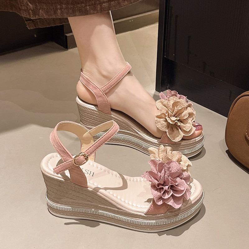 Niche Sandals Women's Summer Summer New with Skirt One-word with Wedge Heel Thick-soled Heightening Shoes