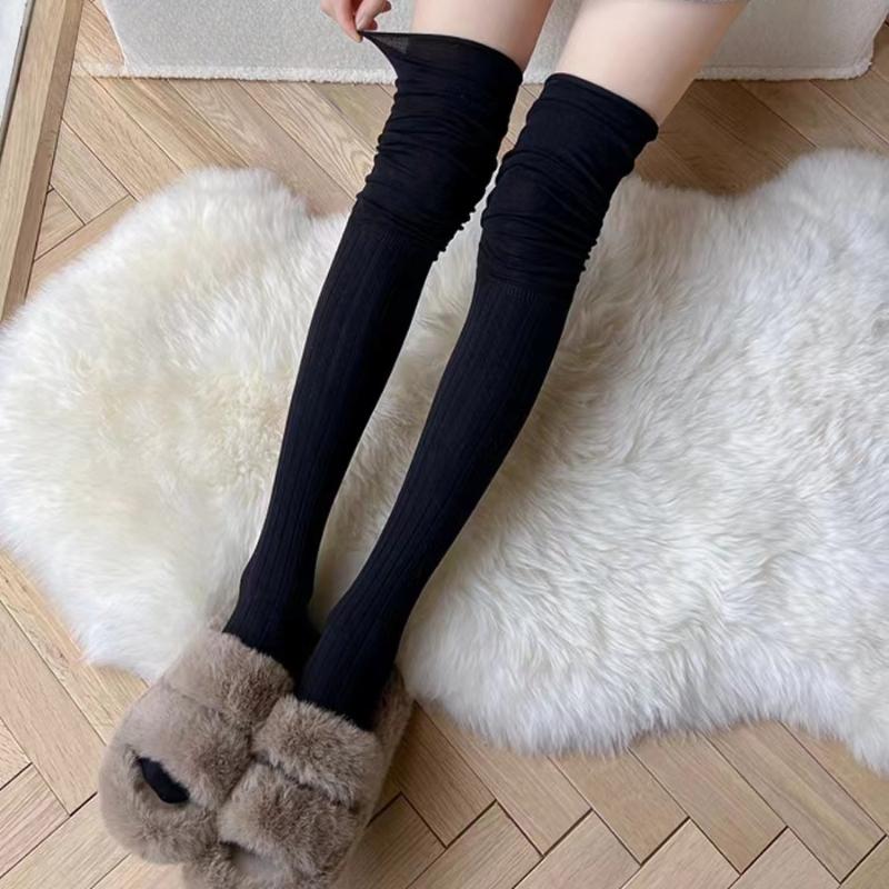 Ensfargede høye lårstrømper Kvinner Trendy Uformell Over Kneet Kvinnelige Lange Sokker Termisk Varm bomull Høy Tube Leggings