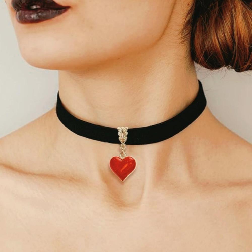 New Trendy Personality Shiny Red Heart Pendant Necklace Black Velvet Collar for Women Hallowmas Party Retro Gothic Jewelry Gifts