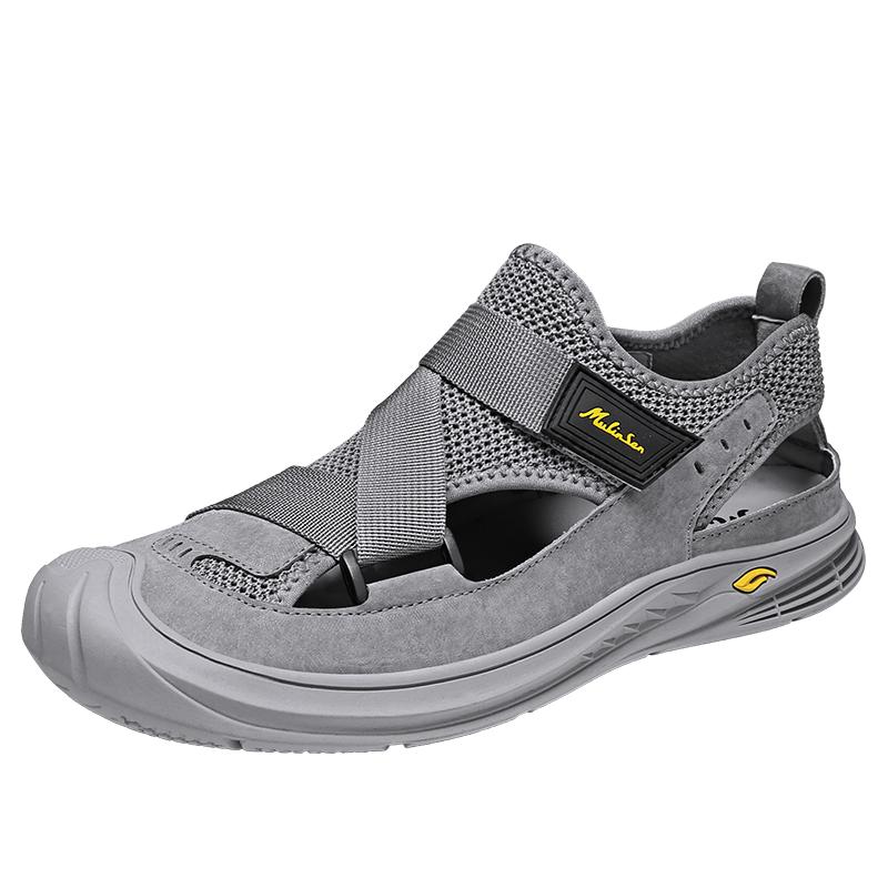 

Мужские сандалии ручной работы с сетчатым носком из натуральной кожи, противоскользящие, модные мужские пляжные туфли 38