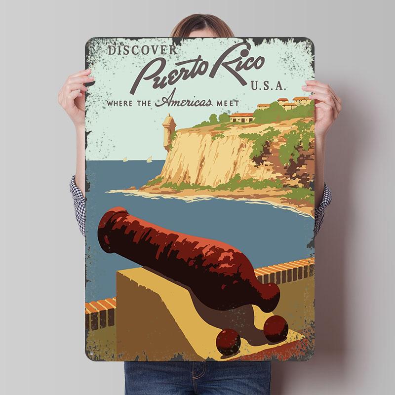 

Puerto Rico Travel Tinplate Poster Customized Wall Art Vintage Retro Metal Signs for Decoration At Home Decor Items Coffee Bar 7.9x11.8In(20x30cm)