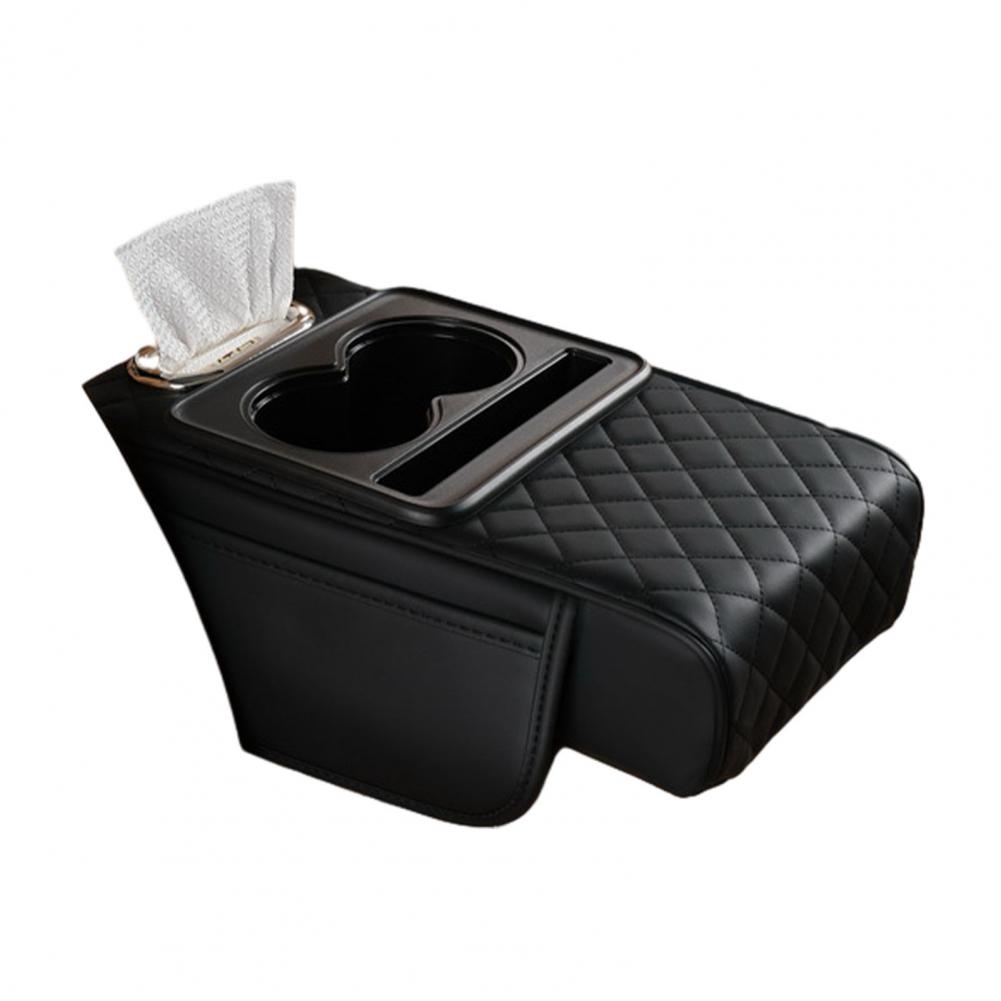 Car Armrest Box Faux Leather Armrest Organizer Mat Center Console Cover Side Pockets Cup Holder Center Console Storage Box