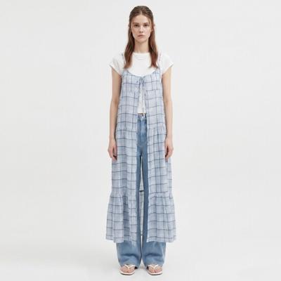 Shop   Women Strap Open Ribbon Layered Loose Fit Check Long Dress Sora Ntt Wdr 2