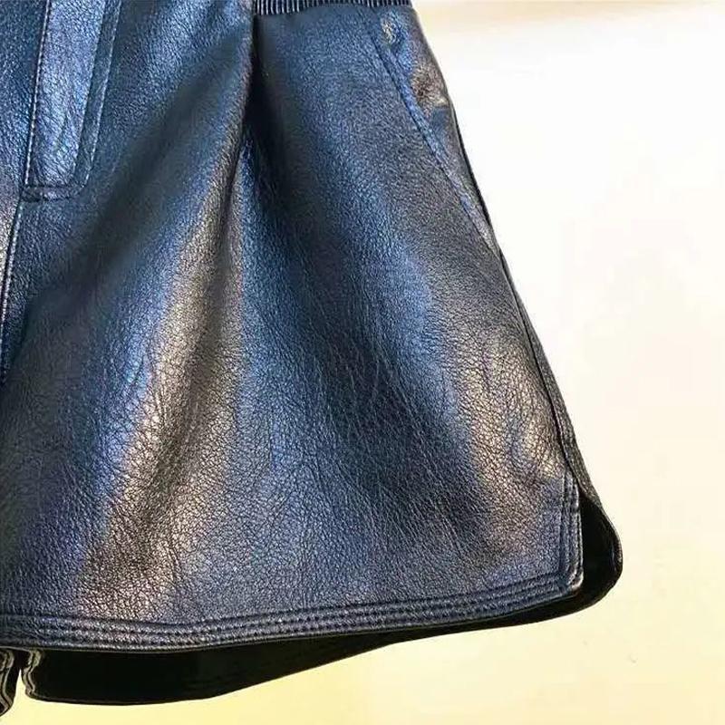 Shorts Women's Loose High Waist Leather Pants Solid Color Casual Wide Leg Pants