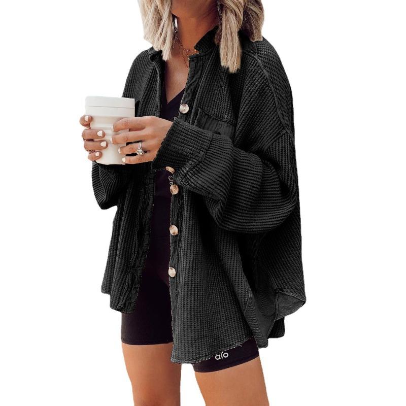 

VEZFAA Женская мода Повседневный однотонный принт Осень Зима Длинный рукав Поло воротник куртки и пальто XS