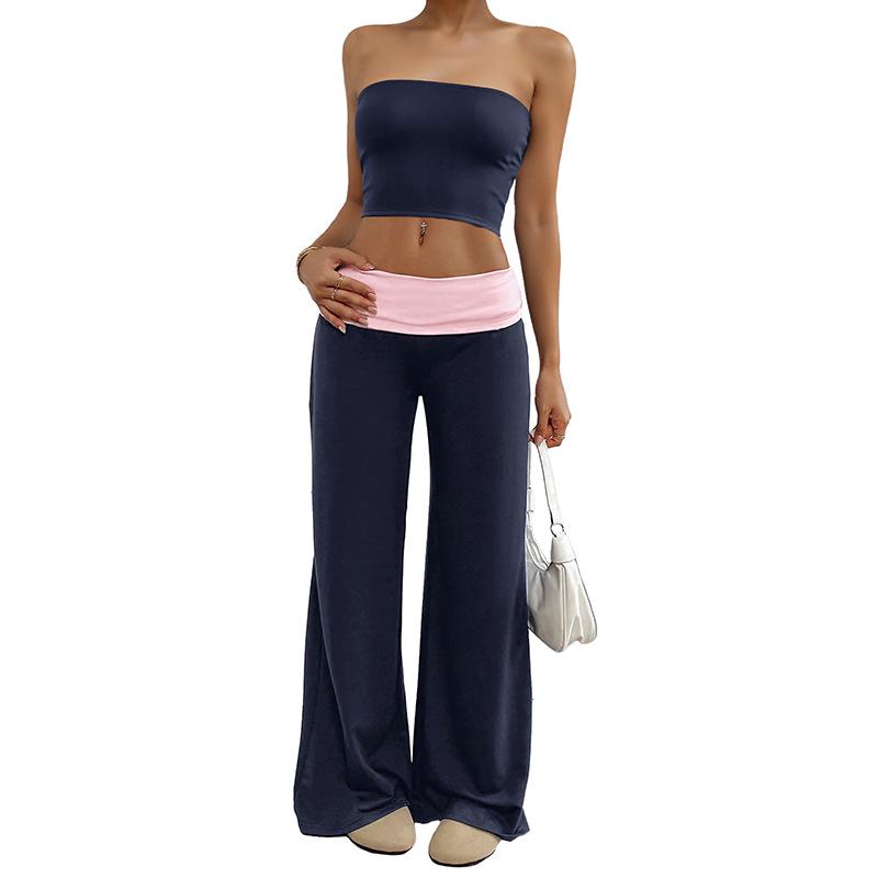 2026 Summer Sweet Cool Two-Piece Set: Color-Block Bandeau Vest and Casual Pants