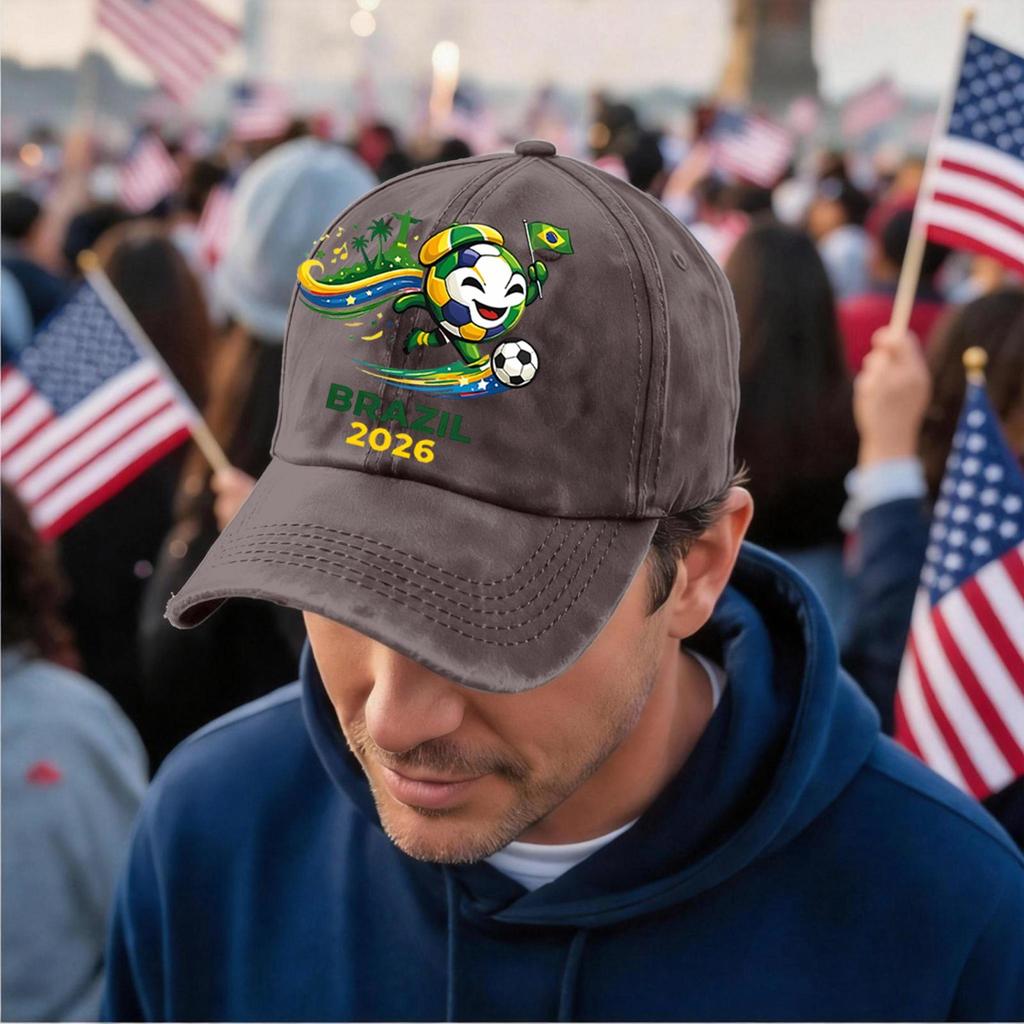 Unisex Vintage Washed Baseball Cap Soccer Fan Hat Embroidered Brazil 2026 Logo Adjustable Strap Back Supporter Headwear