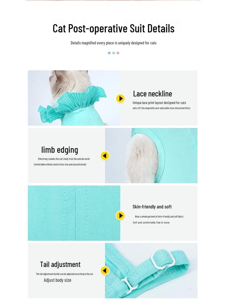 Grenzüberschreitender Katzen-Post-OP-Erholungsanzug - Atmungsaktiv, Verstellbar, Anti-Leck, Dünner OP-Anzug