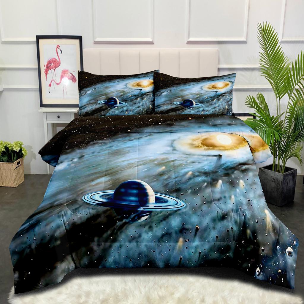 Planet Galaxy Fat Quilt Bedding Starry Sky Home Textiles Printing Quilt Three-piece Quilt Cover Set