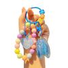 Keychain Strong Load-Bearing Macaron Color Beads Key Chain with Glitter Cicada Pendant Portable Anti-Lost Mobile Phone Chain Bag Hanger