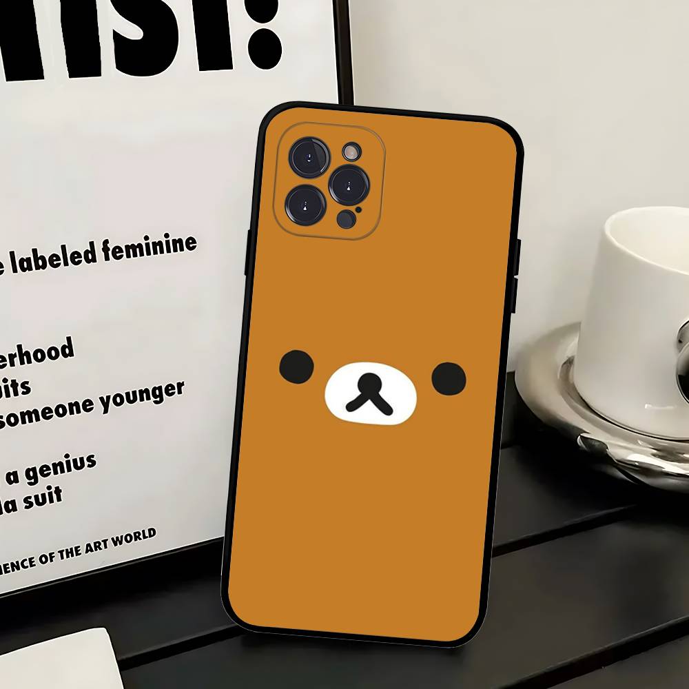 Popular Cute R-rilakkuma Bear Phone Case For IPhone 16 Pro Max 15 17 Plus 14 13 12 Mini 11 Black Cover