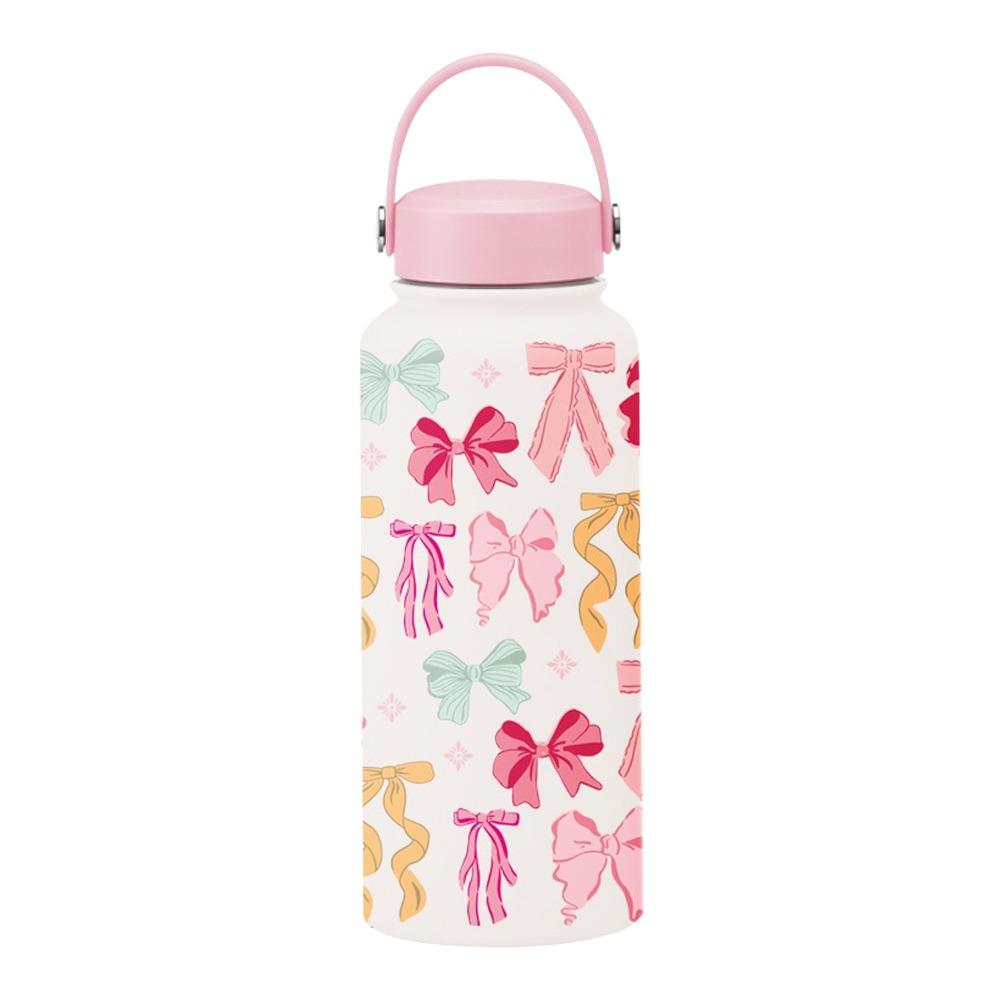 1000ML Vacuum Bottle Printed Design Portable Vacuum Sports Bottle Vacuum Insulated Printed Bow And Flowers Aquaflask Tumbler